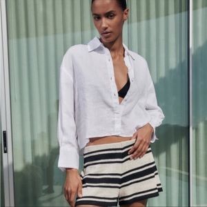 Zara Long Sleeve Oversized Cropped Linen NWT